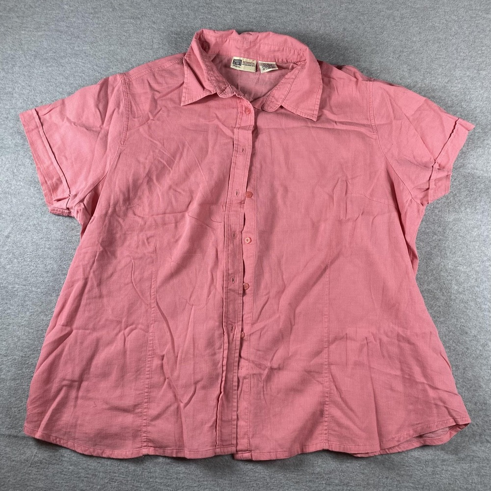 Faded Glory Shirt Womens 22/24 Pink Short Sleeve Button Up Cotton Top‎ Blouse